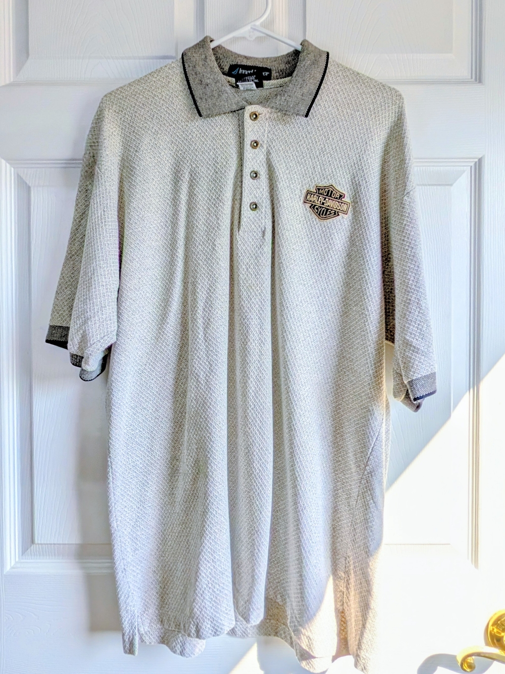 Harley-Davidson Cream and Gray Waffle Knit Polo with Logo